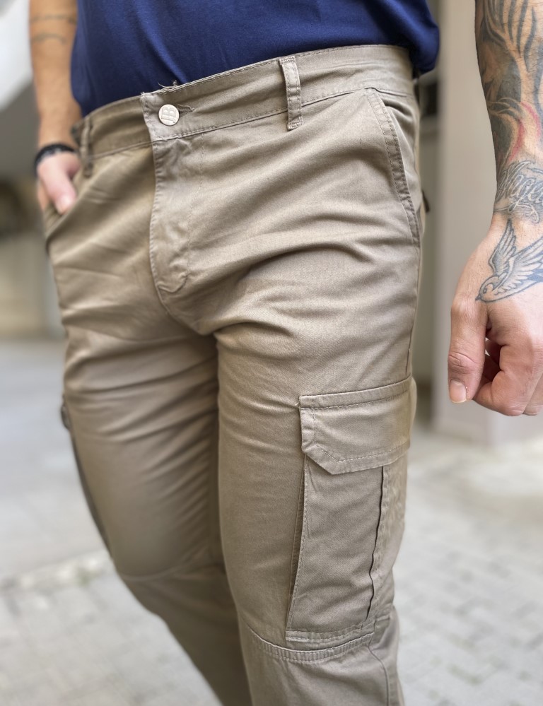 Ανδρικό cargo ίσιο πούρο υφασμάτινο παντελόνι BO1682P φωτογραφία